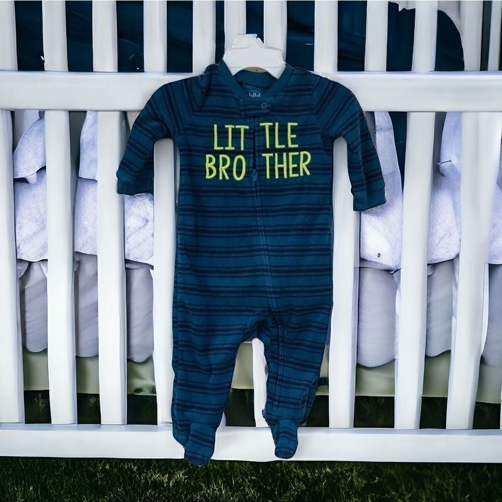 Carter's Baby 0-3M FLEECE Footed Winter PJs Pajama Little Brother Blue Stripe